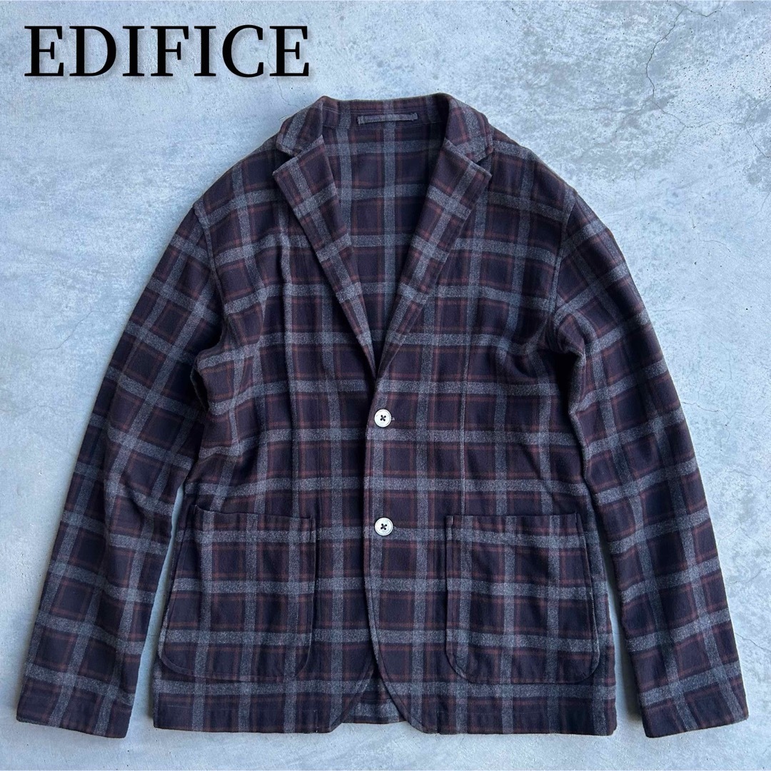 EDIFICE(エディフィス)の美品 EDIFICE エディフィス フランネル チェック ジャケット 日本製 メンズのジャケット/アウター(テーラードジャケット)の商品写真