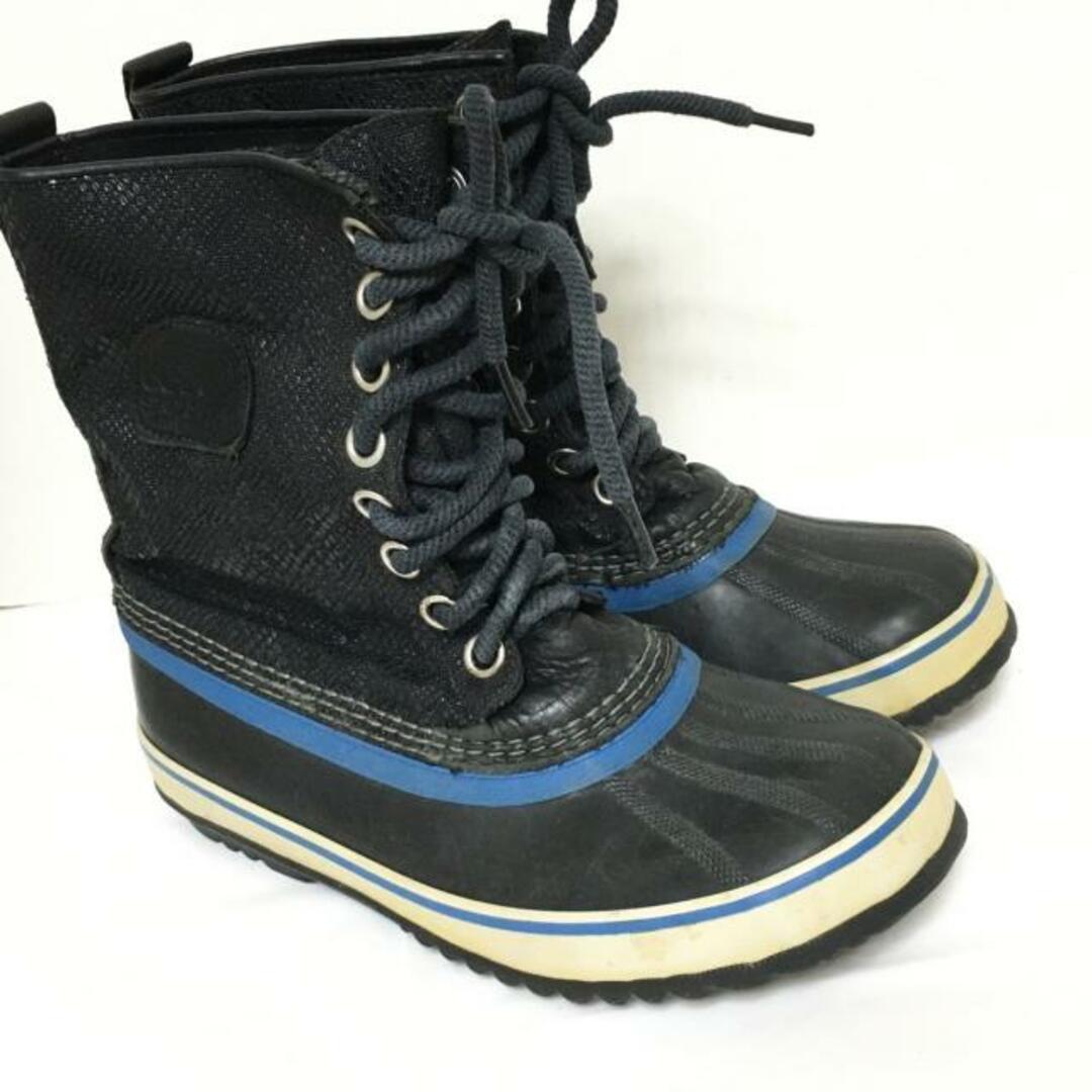 SOREL(ソレル)のSOREL(ソレル) ショートブーツ 24 レディース - 黒×ブルー レースアップ コーティングキャンバス×ラバー×レザー レディースの靴/シューズ(ブーツ)の商品写真