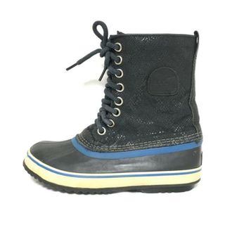 ソレル(SOREL)のSOREL(ソレル) ショートブーツ 24 レディース - 黒×ブルー レースアップ コーティングキャンバス×ラバー×レザー(ブーツ)