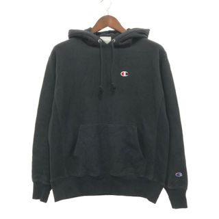 チャンピオン(Champion)のChampion チャンピオン リバースウィーブ ワンポイントロゴ パーカー トップス アメカジ ブラック (メンズ L) 中古 古着 P9021(パーカー)