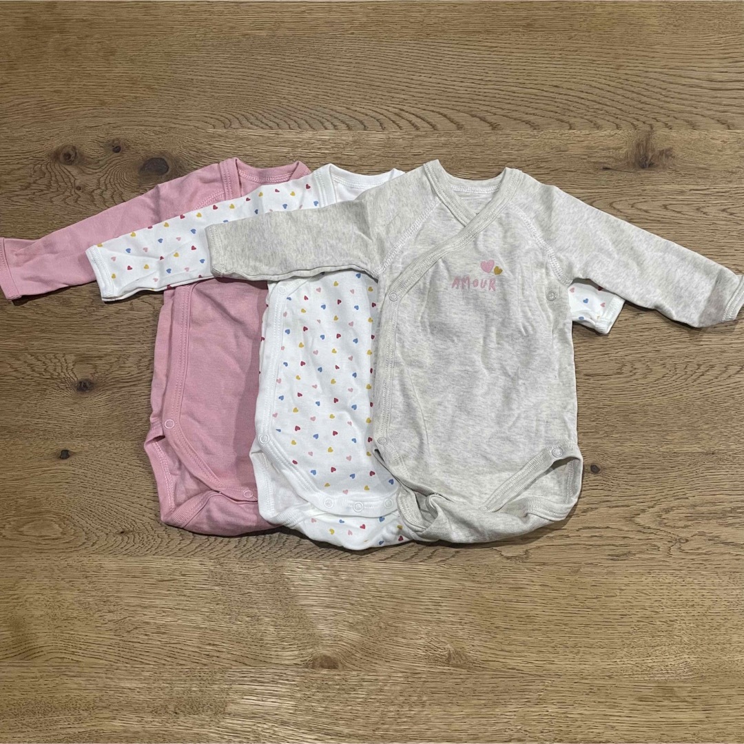 PETIT BATEAU(プチバトー)のプチバトー　肌着　54cm/1m  前開き　ロンパース　3枚セット キッズ/ベビー/マタニティのベビー服(~85cm)(肌着/下着)の商品写真