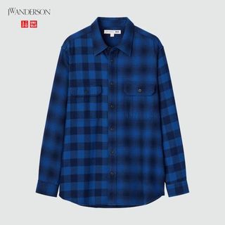 ユニクロ(UNIQLO)のJWAnderson フランネルチェックシャツ ブルー　長袖　ユニクロ(シャツ)