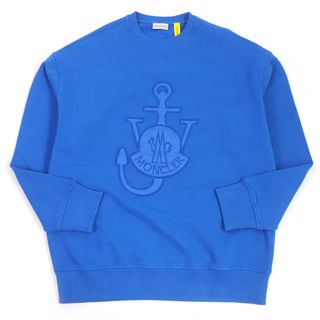 極美品 MONCLER GENIUS 2 モンクレール ジーニアス 2 JWアンダーソン 2021年製 CREWNECK コットン ロゴ刺繍 トレーナー スウェット ブルー L 正規品 メンズ(スウェット)