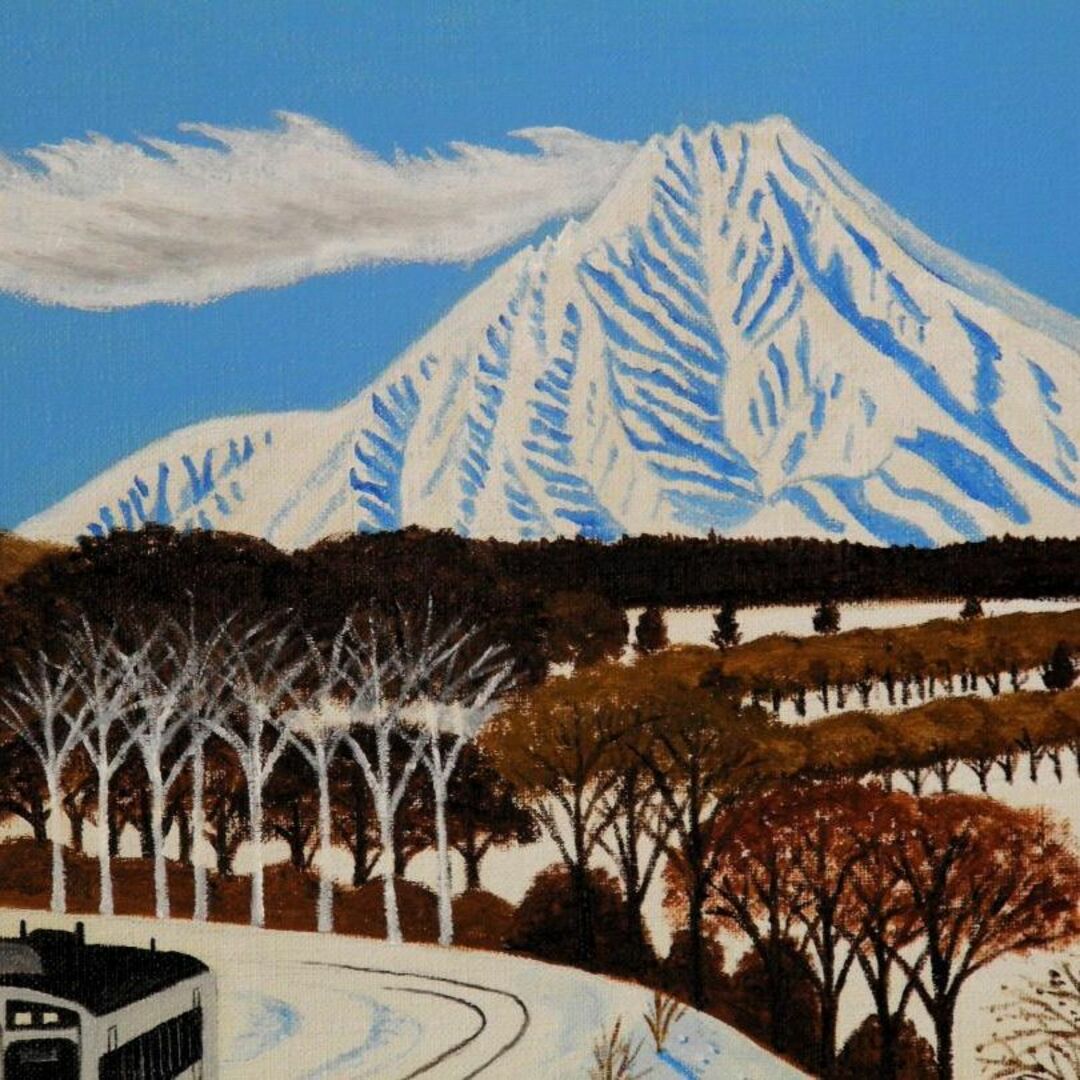 ★利尻富士と走る電車・谷村一男肉筆油彩画・F6・新品額付 ★利尻富士と走る電車・谷村一男肉筆油彩画・F6・新品額付