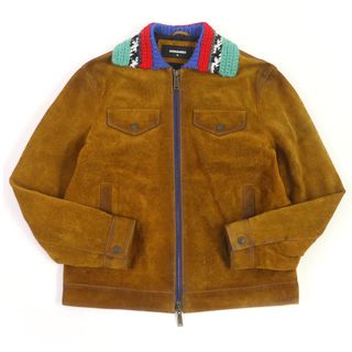 ディースクエアード(DSQUARED2)の極美品 DSQUARED2 ディースクエアード 22AW S74AM1282 USED加工 ニットカラー スウェード カバーオール ブルゾン レザージャケット ブラウン 46 正規品 メンズ(レザージャケット)