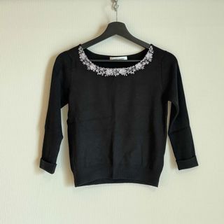 ミッシュマッシュ(MISCH MASCH)のミッシュマッシュ ブラック パープルフラワー刺繍ニット(ニット/セーター)