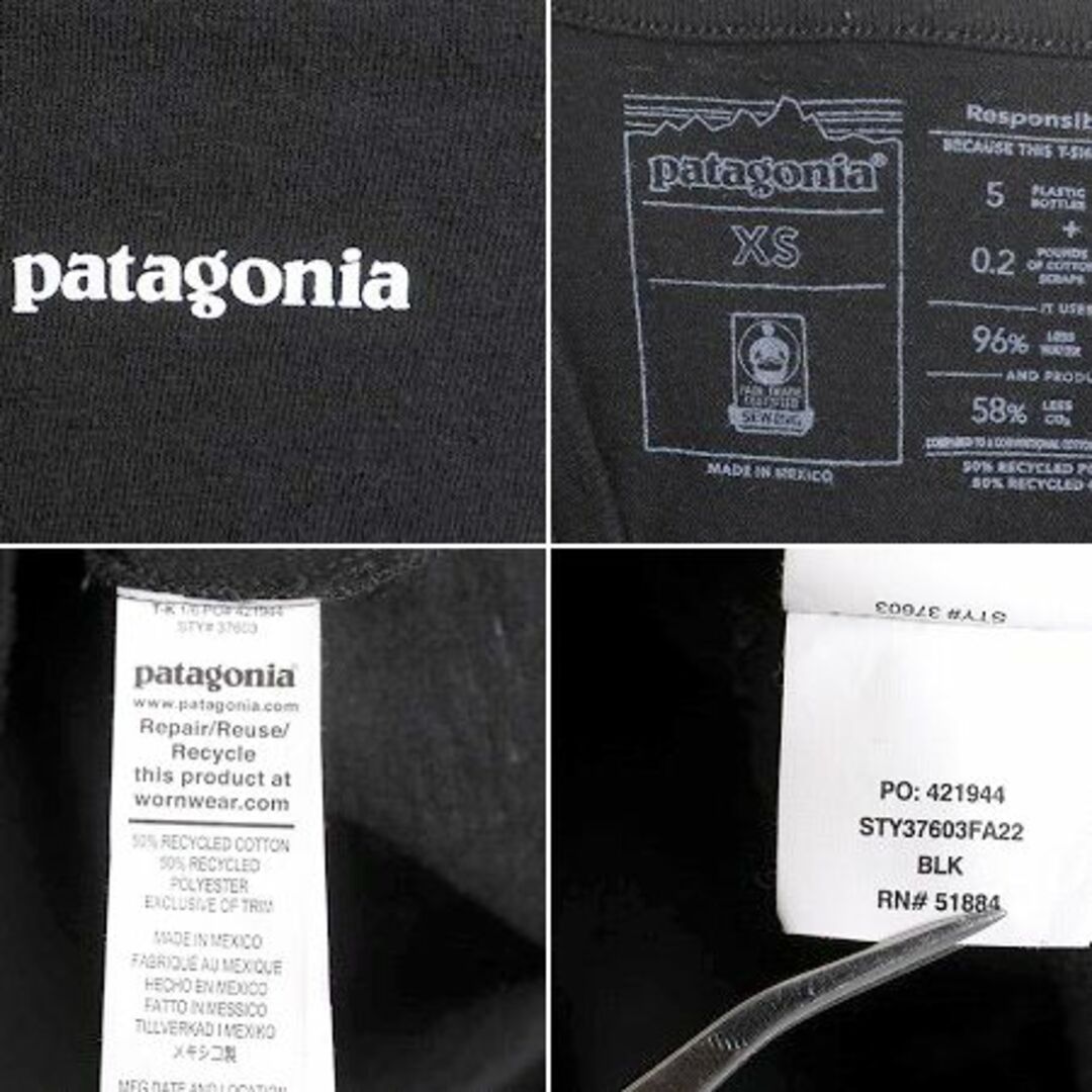 patagonia(パタゴニア)の22年製 パタゴニア 両面 プリント 長袖 Tシャツ レディース XS Patagonia ロンT プリントT ロゴT フィッツロイ バックプリント P6 ブラック レディースのトップス(Tシャツ(長袖/七分))の商品写真