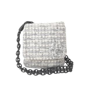 シャネル(CHANEL)のCHANEL シャネル チェーンショルダーバッグ フラップ カメリア 10番台 ツイード グレー ブラック シルバー金具 美品 中古 59470(ハンドバッグ)