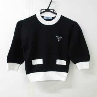 プラダ(PRADA)のPRADA(プラダ) 半袖セーター サイズ36美品  - P24I1R 黒×白(ニット/セーター)