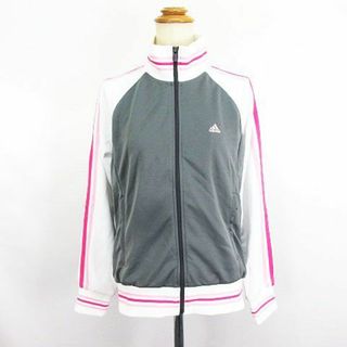 アディダス(adidas)のアディダス ジャージ ジャケット 長袖 ライン L グレー×ホワイト×ピンク(その他)