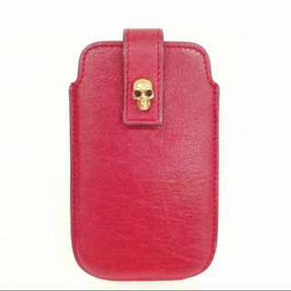 アレキサンダーマックイーン(Alexander McQueen)のレザー スマホ ケース ゴールド スカル ラインストーン レッド(iPhoneケース)