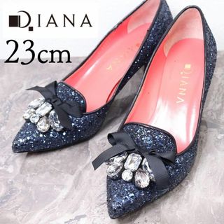 ダイアナ(DIANA)のDIANA ダイアナ 23 ビジュー グリッター リボン パンプス ネイビー(ハイヒール/パンプス)