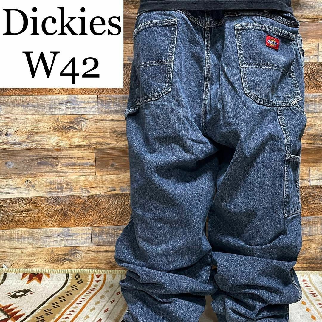 Dickies(ディッキーズ)のディッキーズw42デニムペインターパンツ古着オーバーサイズブルー極太青ジーンズ メンズのパンツ(デニム/ジーンズ)の商品写真