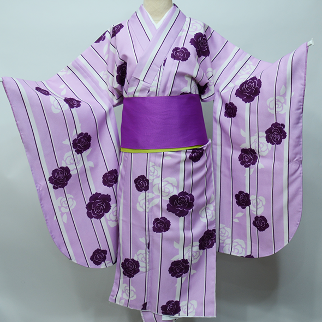 二尺袖着物 単品 仕立て上がり 百花斉放 紫色 ショート丈 NO29589-4