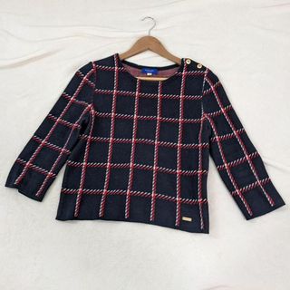 ブルーレーベルクレストブリッジ(BLUE LABEL CRESTBRIDGE)の【ブルーレーベルクレストブリッジ】ニット 美品　セーター　綿　チェック　38 M(ニット/セーター)