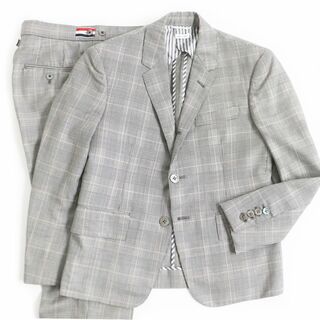 極美品□THOM BROWNE/トムブラウン グレンチェック柄 シェルボタン ウール100％ シングルスーツ 上下セットアップ グレー 0 日本製 正規品