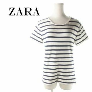 ザラ(ZARA)のザラ カットソー ラウンドネック 半袖 ボーダー XL 白 220725AO7A(カットソー(半袖/袖なし))