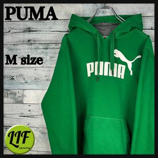 プーマ(PUMA)のプーマ ロゴプリント スウェットパーカー グリーン M(パーカー)