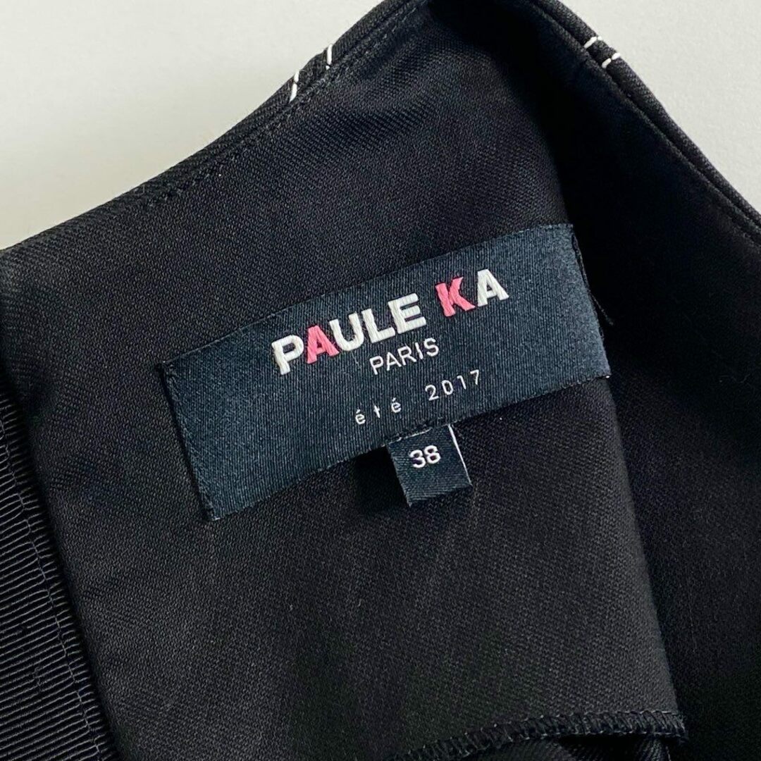 PAULE KA(ポールカ)の49c6 《美品》 PAULE KA ポールカ ステッチ ストレッチワンピース 38 ブラック ハンガリー製 バックジップ ドレス レディースのワンピース(ひざ丈ワンピース)の商品写真