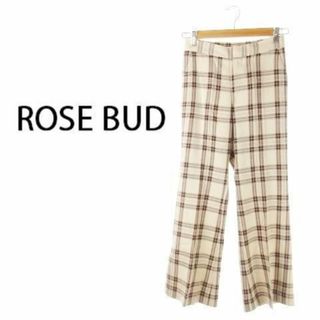 ローズバッド(ROSE BUD)のローズバッド 裾スリットフレアパンツ チェック S 茶 230331CK21A(カジュアルパンツ)