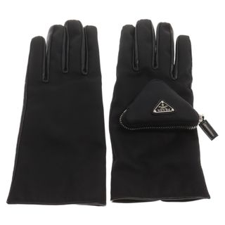 プラダ(PRADA)のPRADA プラダ 21AW RE-NYLON トライアングル ロゴポケット レザー切り替え 手袋 グローブ ブラック 2GG137(手袋)