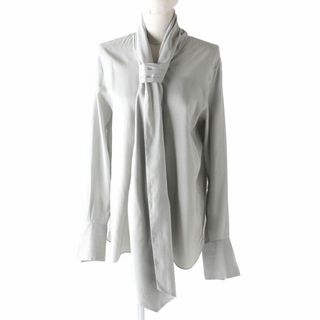 マルタンマルジェラ(Maison Martin Margiela)の美品★正規品 Maison Margiela 1 メゾンマルジェラ S51DL0195 タイ付 シルク100％ ストライプ柄 カフスシャツ レディース 灰色×白 38 伊製(シャツ/ブラウス(長袖/七分))