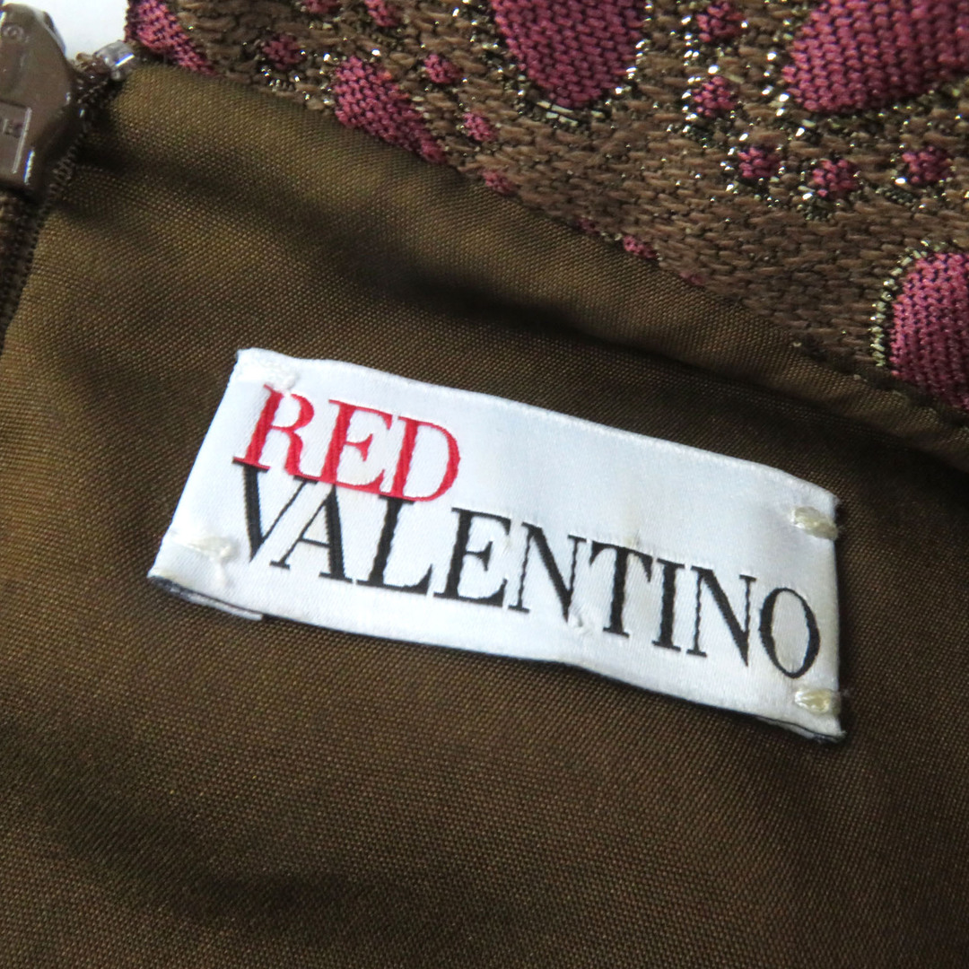 RED VALENTINO(レッドヴァレンティノ)の美品 RED VALENTINO レッドヴァレンティノ ビーズ装飾 ジャガード織 ノースリーブ ワンピース ブラウン ボルドー 38 イタリア製 正規品 レディース レディースのワンピース(その他)の商品写真