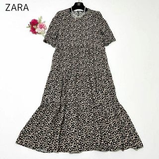 美品 ZARA ザラ／ティアード ワンピース マキシ ロング／小花柄 ピンク