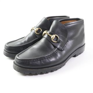 グッチ(Gucci)の良品 GUCCI グッチ 114 0067 ホースビット レザーシューズ/ アンクルブーツ ブラック ゴールド金具 40.5 イタリア製 レディース(ブーツ)