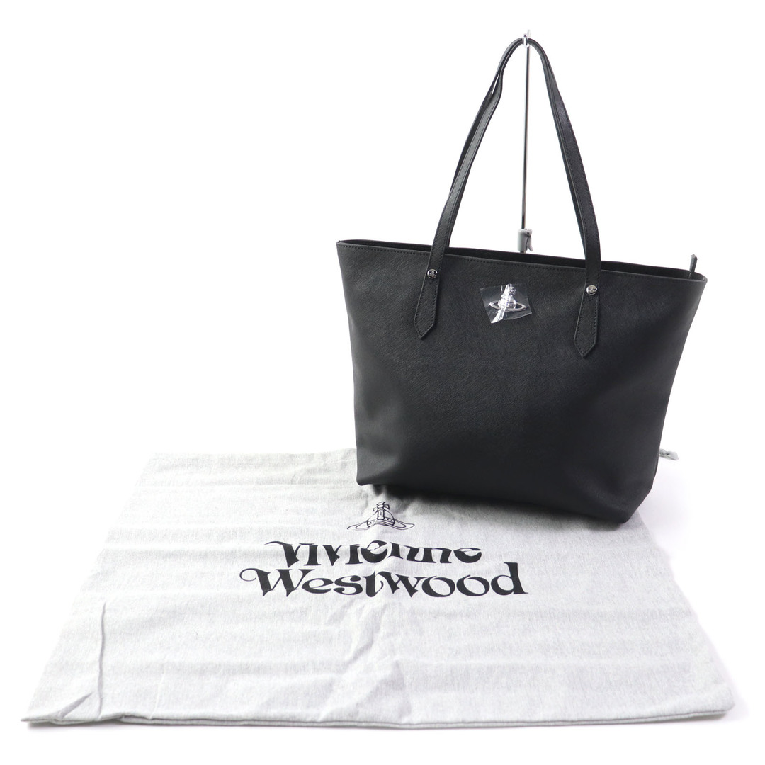 未使用品 Vivienne Westwood ヴィヴィアンウエストウッド オールレザー メタルオーブ付 トートバッグ ブラック 保存袋付き イタリア製  レディース