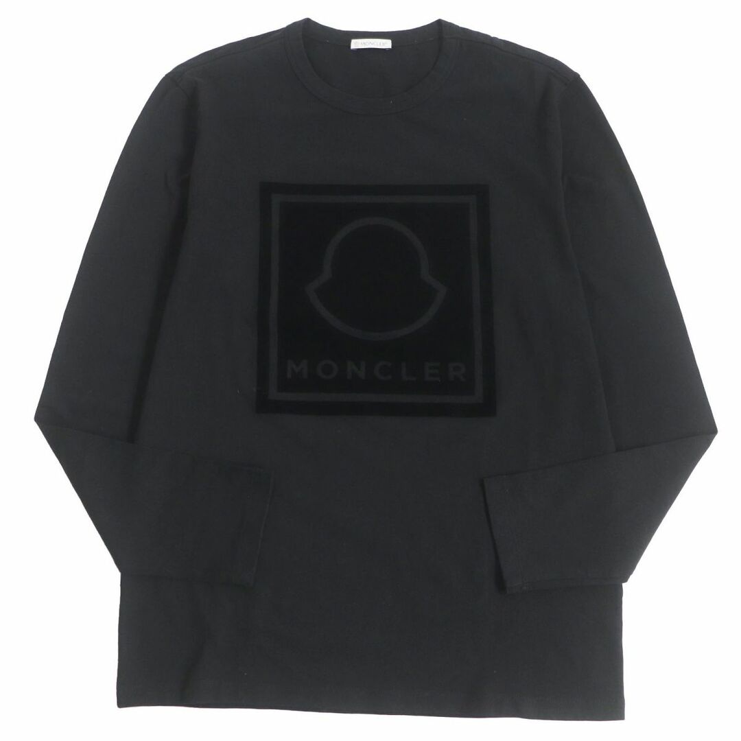 MONCLER(モンクレール)の美品□2021年製 MONCLER/モンクレール MAGLIA T-SHIRT ロゴ ベロア クルーネック 長袖 ロングスリーブTシャツ/カットソー 黒 M 正規品 メンズのトップス(Tシャツ/カットソー(七分/長袖))の商品写真