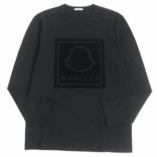 モンクレール(MONCLER)の美品□2021年製 MONCLER/モンクレール MAGLIA T-SHIRT ロゴ ベロア クルーネック 長袖 ロングスリーブTシャツ/カットソー 黒 M 正規品(Tシャツ/カットソー(七分/長袖))