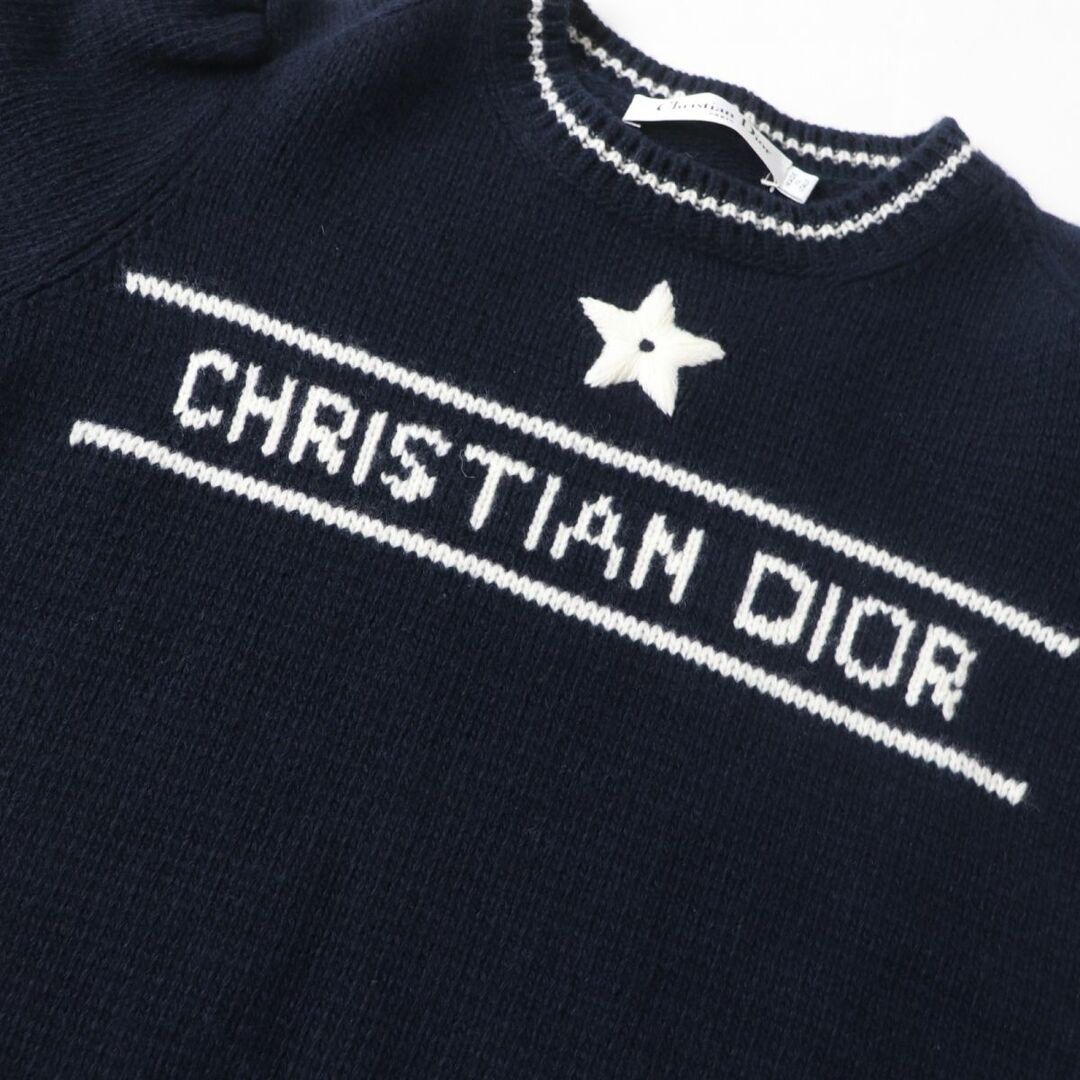 Christian Dior(クリスチャンディオール)の極美品★正規品 2022年 クリスチャンディオール 224S09AM308 ロゴ入り カシミヤ混 ショートスリーブセーター ネイビー×ホワイト 42 伊製 レディースのトップス(ニット/セーター)の商品写真