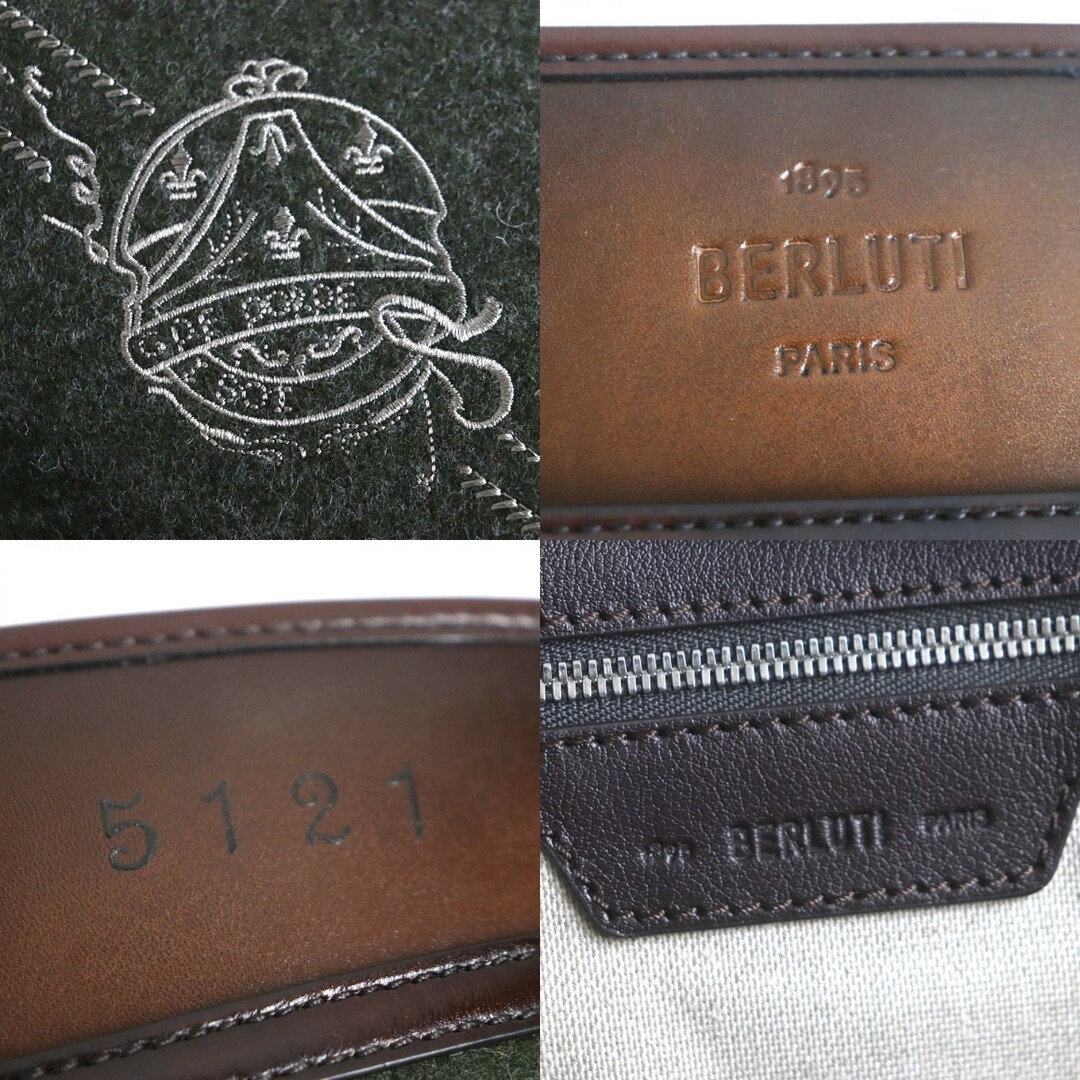 Berluti(ベルルッティ)の極美品▼23AW 定価408100円 BERLUTI ベルルッティ トゥジュール 5121ナンバリング ウール トートバッグ 茶×グリーン 伊製 メンズ 袋付き メンズのバッグ(トートバッグ)の商品写真