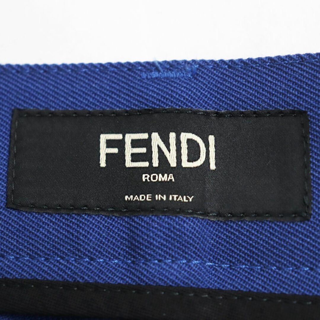 FENDI(フェンディ)の未使用品●2021年製 フェンディ FLP281 レザーロゴパッチ ハイウェスト センタープレス レギュラーパンツ/スラックス 青 30/34 伊製 正規品 メンズのパンツ(スラックス)の商品写真