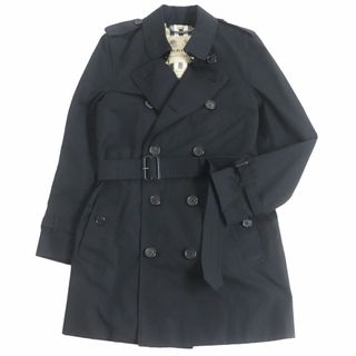 バーバリー(BURBERRY)の美品□BURBERRY/バーバリー ケンジントン 裏ノバチェック柄 ロゴボタン トレンチコート/スプリングコート 黒 46 イングランド製 正規品(トレンチコート)