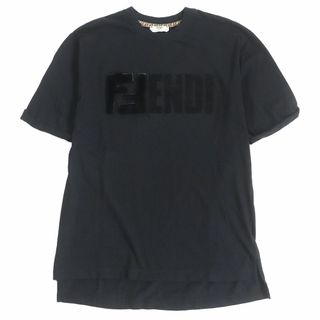 フェンディ(FENDI)の良品□FENDI/フェンディ FS7184 ズッカ FFロゴ ミンクファー使い クルーネック 半袖Tシャツ/カットソー ブラック XXS イタリア製 正規品(Tシャツ/カットソー(半袖/袖なし))