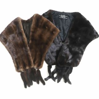 ムーンバット(MOONBAT)の美品▼MOONBAT ムーンバット OS FUR MINK ミンク 房付き 本毛皮ショール/ストール ブラウン/ダークブラウン 毛質艶やか・柔らか◎(ストール/パシュミナ)