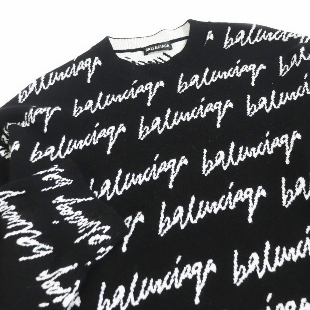 Balenciaga(バレンシアガ)の極美品□2020年製 BALENCIAGA/バレンシアガ 625984 ウール ジャガードロゴ オーバーサイズ 長袖ニット/セーター ブラック XS 伊製 正規品 メンズのトップス(ニット/セーター)の商品写真