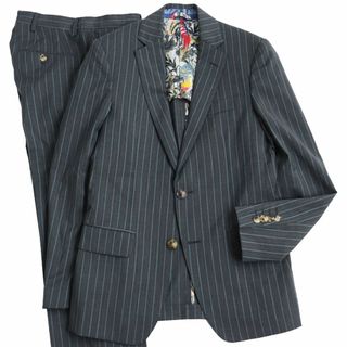 エトロ(ETRO)の美品●2018年製 ETRO エトロ 181-1A967-1158 ストライプ/裏地総柄 シングルスーツ/上下セットアップ グレー 44 イタリア製 正規品 メンズ(セットアップ)