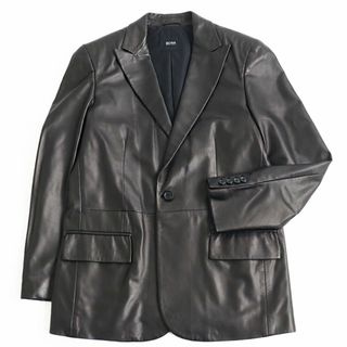 ヒューゴボス(HUGO BOSS)の美品●HUGO BOSS ヒューゴボス ラムレザー  ピークドラペル シングル/テーラードジャケット ブラック 48 正規品 ガーメント付 メンズ(テーラードジャケット)