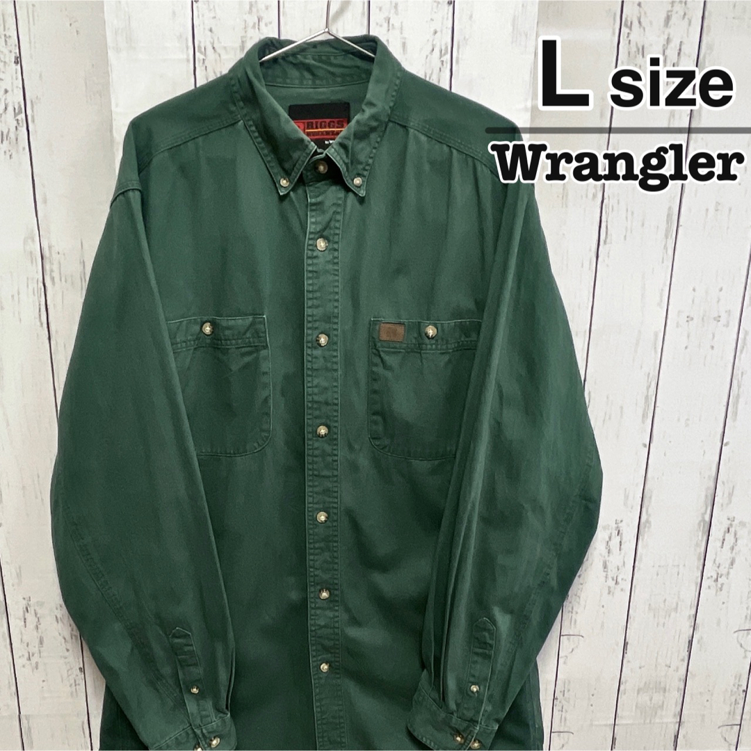 Wrangler(ラングラー)のWrangler　ワークシャツ　長袖　グリーン　無地　ワンポイント　USA古着 メンズのトップス(シャツ)の商品写真