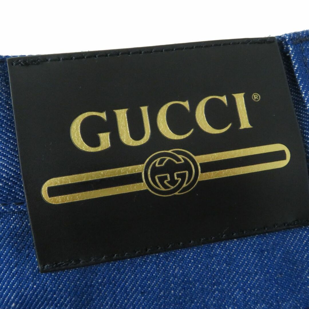 Gucci(グッチ)の未使用品◎正規品 21AW 伊製 GUCCI グッチ 665859 レディース ロゴボタン カットオフ ロング丈 台形 デニムスカート ブルー 42 タグ付き レディースのスカート(ロングスカート)の商品写真