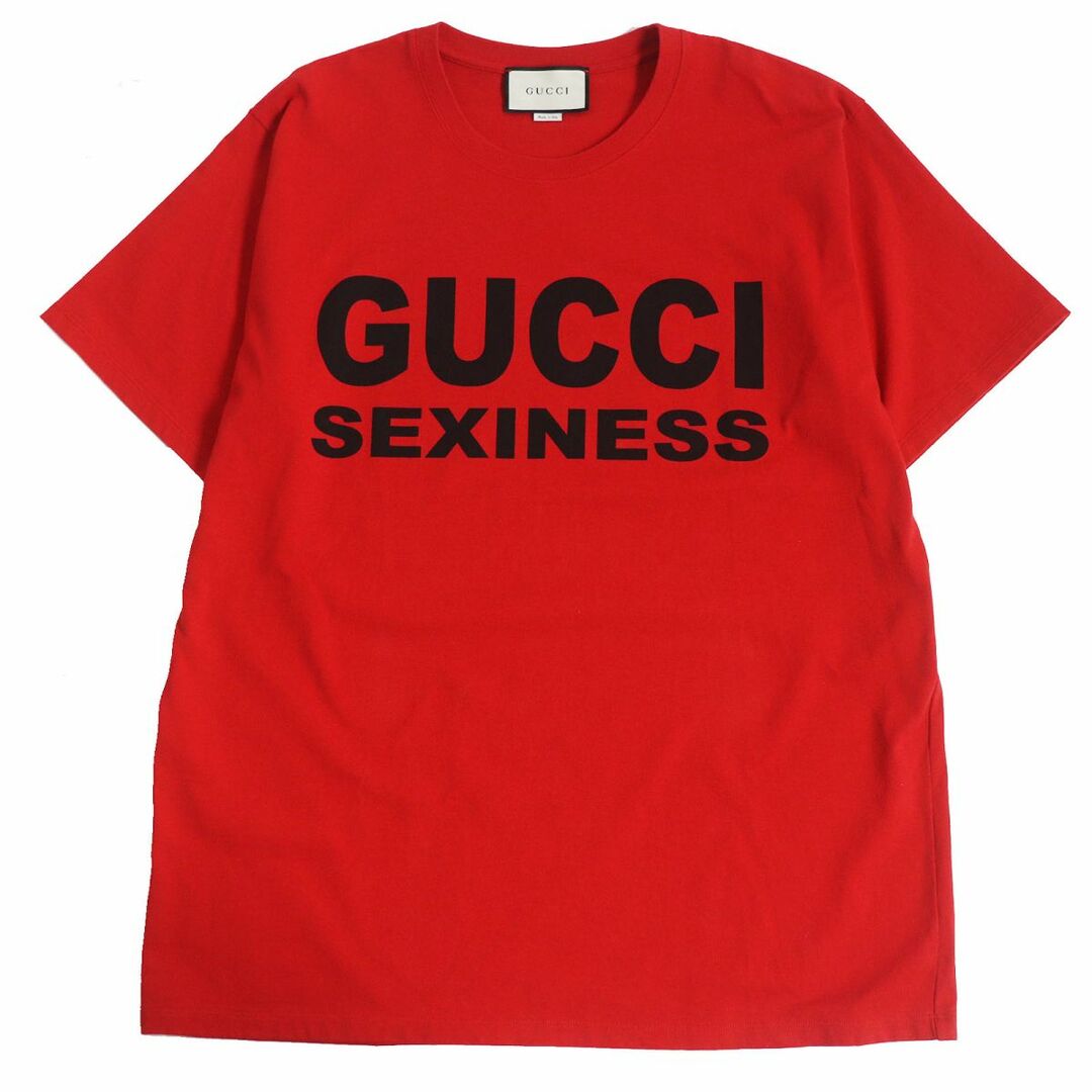 Gucci(グッチ)の極美品□20SS GUCCI/グッチ 616036 SEXINESS ロゴプリント コットン100％ クルーネック オーバーサイズ 半袖Tシャツ レッド L 伊製 正規品 メンズのトップス(Tシャツ/カットソー(半袖/袖なし))の商品写真