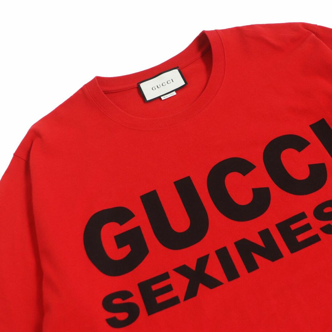 Gucci(グッチ)の極美品□20SS GUCCI/グッチ 616036 SEXINESS ロゴプリント コットン100％ クルーネック オーバーサイズ 半袖Tシャツ レッド L 伊製 正規品 メンズのトップス(Tシャツ/カットソー(半袖/袖なし))の商品写真