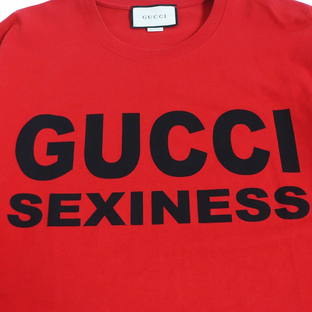 Gucci(グッチ)の極美品□20SS GUCCI/グッチ 616036 SEXINESS ロゴプリント コットン100％ クルーネック オーバーサイズ 半袖Tシャツ レッド L 伊製 正規品 メンズのトップス(Tシャツ/カットソー(半袖/袖なし))の商品写真