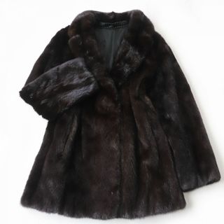 毛並み極美品☆MINK ミンク 裏地花柄刺繍入り 本毛皮コート ダークブラウン 9号 毛質艶やか・柔らか◎(毛皮/ファーコート)