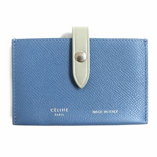 セリーヌ(celine)の美品▼CELINE セリーヌ ロゴ入り バイカラー アコーディオン レザーカードケース/名刺入れ ブルー×グレー イタリア製 メンズ(名刺入れ/定期入れ)