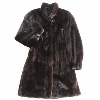 極美品●MINK ミンク 裏地花柄刺繍入り 本毛皮コート ダークブラウン 毛質艶やか・柔らか◎(毛皮/ファーコート)