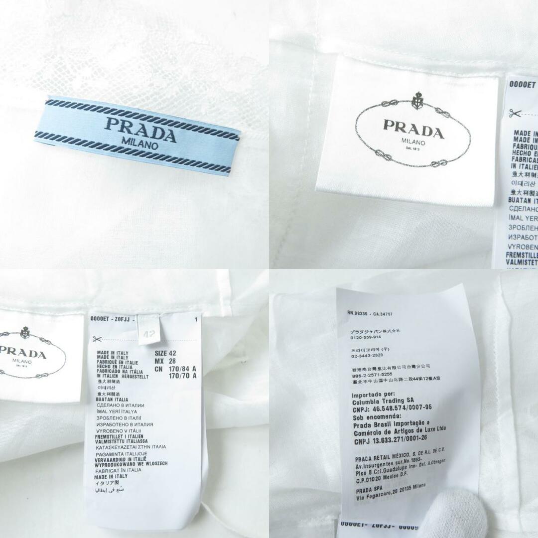 PRADA(プラダ)の未使用品★正規品 PRADA プラダ レース切替 ペチコート付き ひざ丈 キャミワンピース／ドレス マルチカラー／ホワイト 42 伊製 タグ付 レディースのワンピース(ひざ丈ワンピース)の商品写真